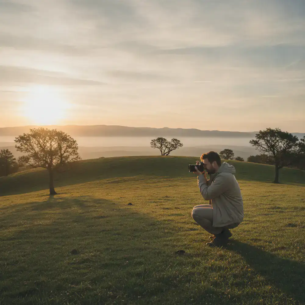 Photographer framing a shot outdoors