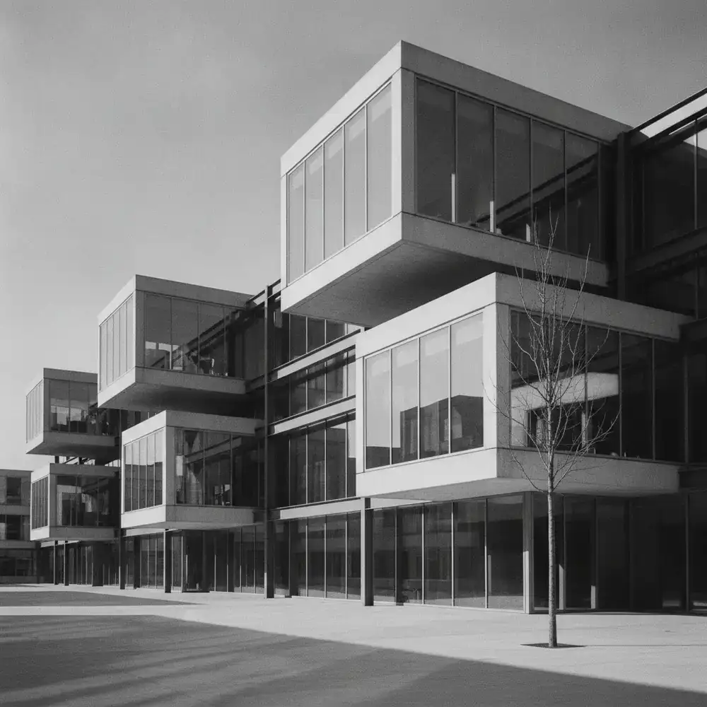 Monochrome architectural study focusing on sharp geometric lines